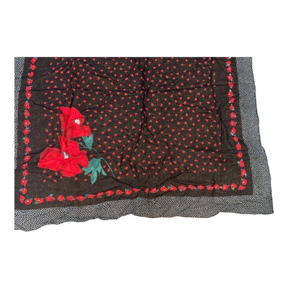 Vintage Betmar Italy Rayon Scarf Red Floral Poppy Black Polka Dot 28x30 Wrap - Picture 4 of 7